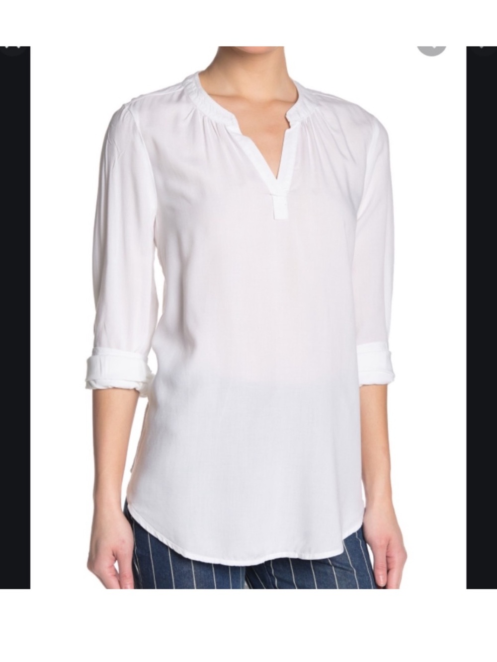 Beachlunchlounge sz Medium white popover tunic blouse long sleeve round hem